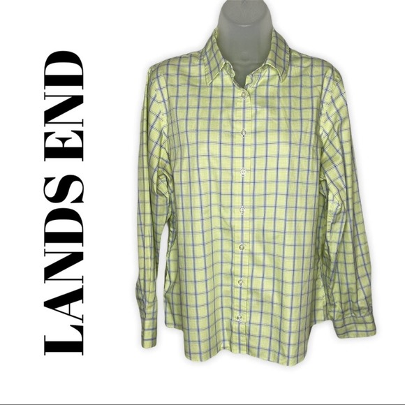 Lands End No Iron Shirt Womens Pinpoint Oxford Button Down Long Sleeve Green 16P - Picture 1 of 9